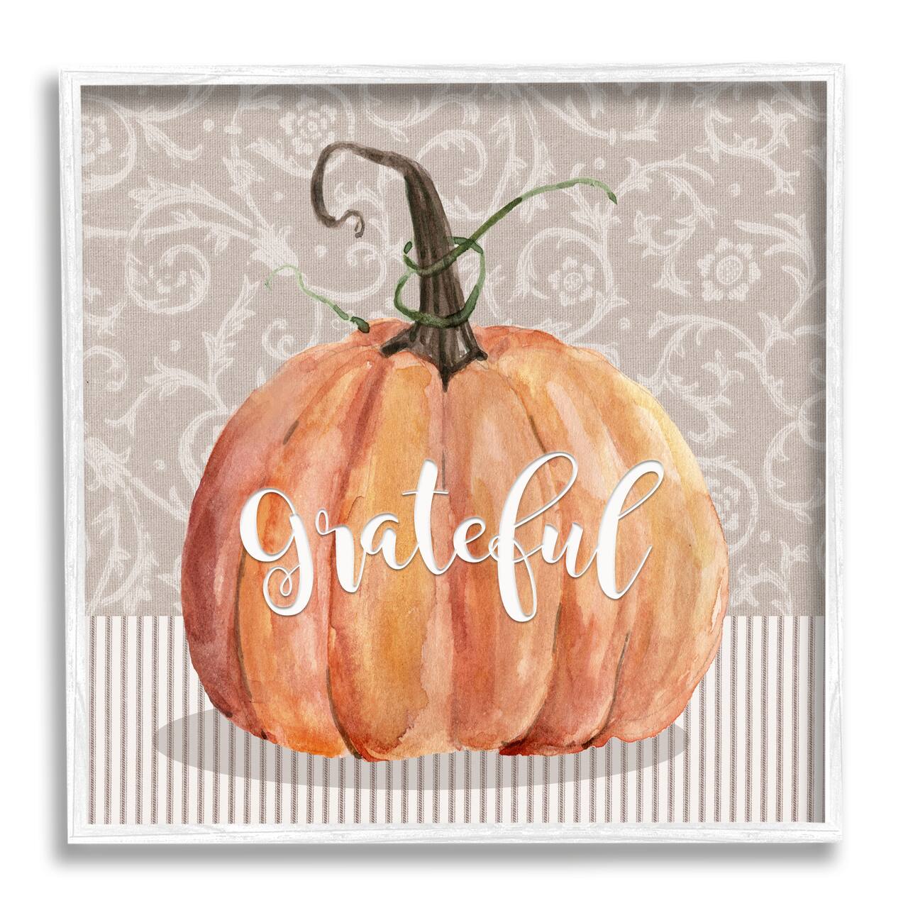 Stupell Industries Grateful Autumnal Pattern Pumpkin Framed Giclee Art